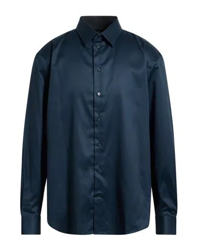 Emporio Armani Man Shirt Navy Size 17 ½ Cotton, Elastolefin In Blue
