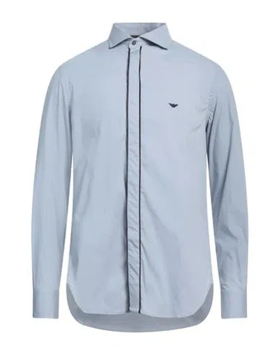 Emporio Armani Man Shirt Pastel Blue Size L Cotton, Elastane