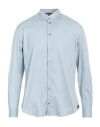 Emporio Armani Man Shirt Pastel Blue Size S Cotton, Polyamide, Elastane In Blue