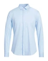 Emporio Armani Man Shirt Pastel Blue Size S Cotton, Polyamide, Elastane In Blue
