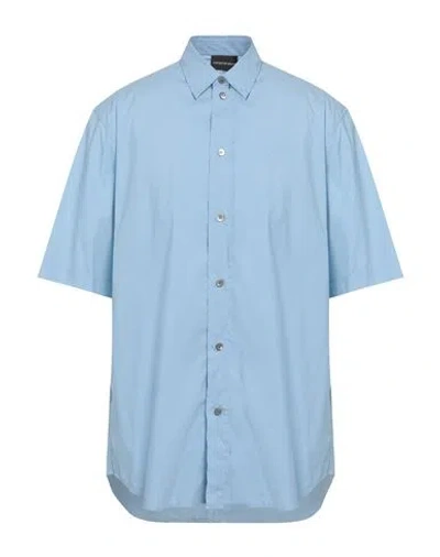 Emporio Armani Man Shirt Sky Blue Size M Cotton, Polyamide, Elastane