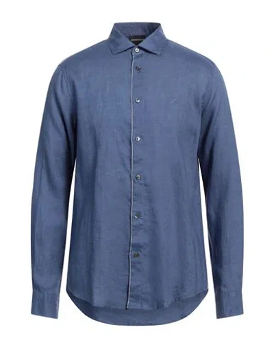 Emporio Armani Man Shirt Slate Blue Size L Linen