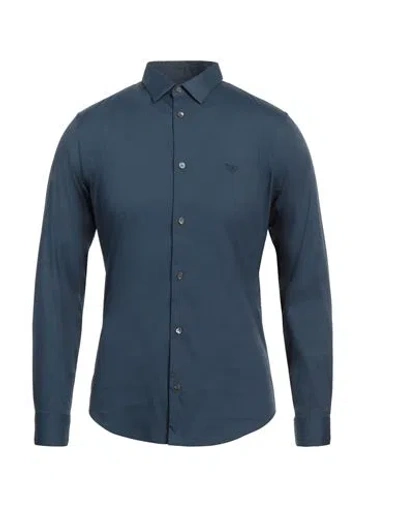 Emporio Armani Man Shirt Slate Blue Size S Cotton, Polyamide, Elastane