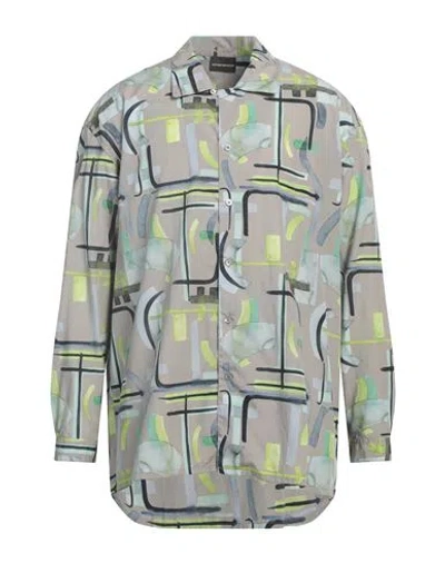 Emporio Armani Man Shirt Taupe Size L Lyocell, Cotton In Grey