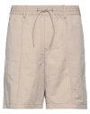 Emporio Armani Mi-rise Linen Blend Wide-leg Shorts In Beige