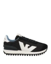 Emporio Armani Man Sneakers Black Size 11 Soft Leather, Textile Fibers In Black