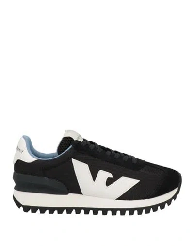 Emporio Armani Man Sneakers Black Size 11 Soft Leather, Textile Fibers