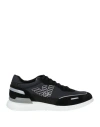Emporio Armani Man Sneakers Black Size 13 Polyamide, Cow Leather