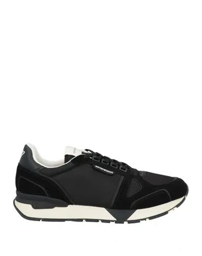 Emporio Armani Man Sneakers Black Size 13 Polyester, Cow Leather