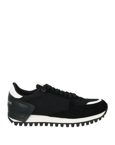 Emporio Armani Man Sneakers Black Size 8 Leather, Textile Fibers