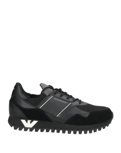 Emporio Armani Man Sneakers Black Size 8 Leather, Textile Fibers, Synthetisches Material