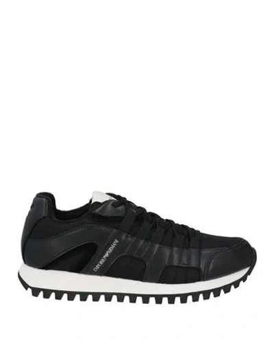 Emporio Armani Man Sneakers Black Size 8.5 Leather, Textile Fibers, Synthetic Fibers