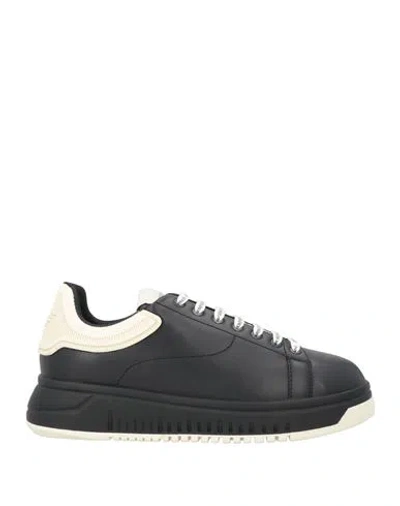 Emporio Armani Man Sneakers Black Size 9 Leather, Synthetisches Material