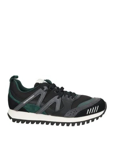 Emporio Armani Man Sneakers Black Size 9 Polyamide, Cow Leather