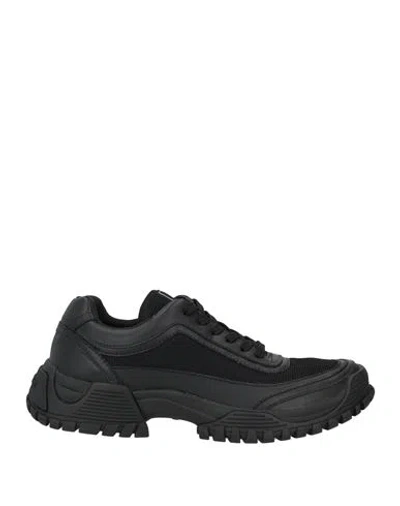 Emporio Armani Man Sneakers Black Size 9 Polyester, Cow Leather
