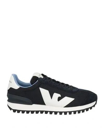 Emporio Armani Man Sneakers Black Size 9 Polyester, Cow Leather, Polyurethane Coated