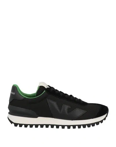 Emporio Armani Man Sneakers Black Size 9 Soft Leather, Textile Fibers