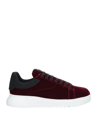Emporio Armani Man Sneakers Burgundy Size 10 Viscose, Cupro, Polyester, Polyamide, Elastane In Red