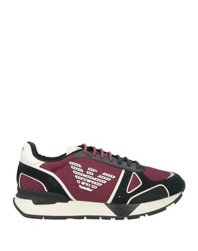 Emporio Armani Man Sneakers Burgundy Size 9 Leather, Textile Fibers In Red