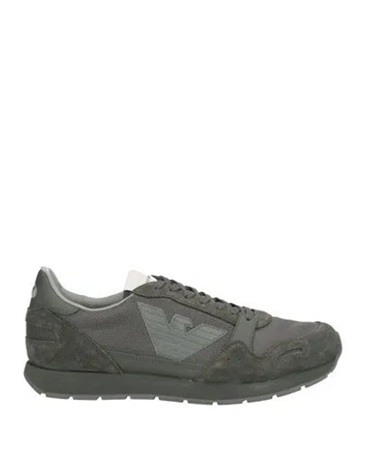 Emporio Armani Man Sneakers Dark Green Size 11 Leather In Gray