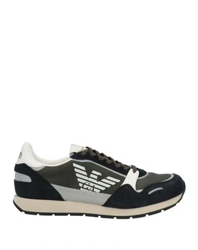 Emporio Armani Man Sneakers Dark Green Size 11 Leather, Textile Fibers