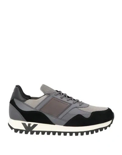 Emporio Armani Man Sneakers Grey Size 10 Leather, Textile Fibers, Synthetisches Material In Gray