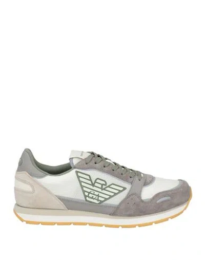 Emporio Armani Man Sneakers Grey Size 9 Cow Leather, Polyester