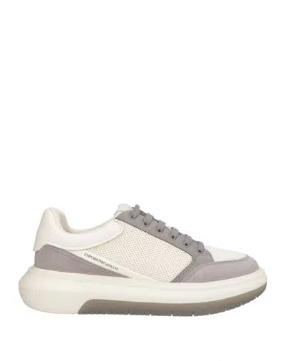 Emporio Armani Man Sneakers Grey Size 8.5 Polyester, Polyurethane Coated, Cow Leather