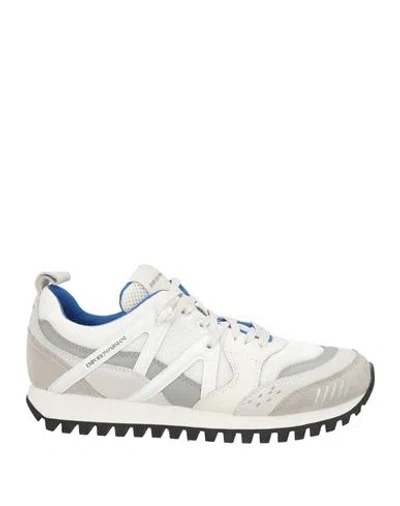 Emporio Armani Man Sneakers Ivory Size 12 Polyamide, Cow Leather In White