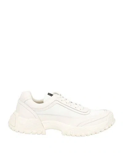 Emporio Armani Man Sneakers Ivory Size 9 Polyester, Cow Leather In White