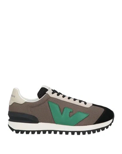 Emporio Armani Man Sneakers Khaki Size 6 Polyester, Cow Leather In Beige
