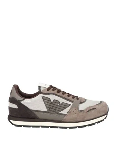 Emporio Armani Man Sneakers Lead Size 9 Leather, Textile Fibers In Grey