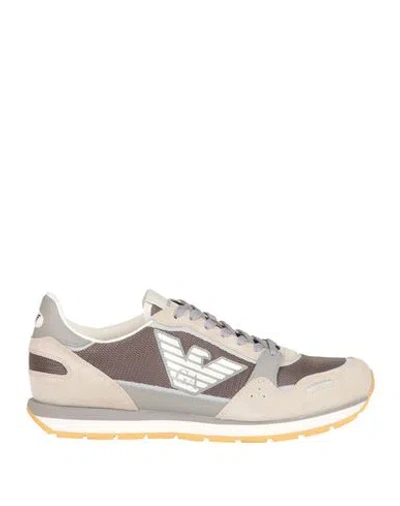 Emporio Armani Man Sneakers Light Grey Size 9 Leather, Textile Fibers In Grey