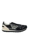 Emporio Armani Man Sneakers Midnight Blue Size 12 Cow Leather, Polyester