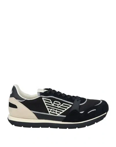 Emporio Armani Man Sneakers Midnight Blue Size 12 Cow Leather, Polyester