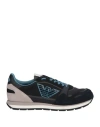 Emporio Armani Man Sneakers Navy Size 12 Cow Leather, Polyester In Blue
