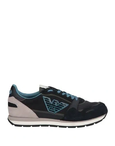 Emporio Armani Man Sneakers Navy Size 12 Cow Leather, Polyester In Blue