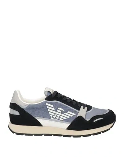 EMPORIO ARMANI EMPORIO ARMANI MAN SNEAKERS MIDNIGHT BLUE SIZE 7.5 LEATHER, TEXTILE FIBERS