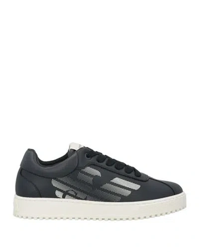 Emporio Armani Man Sneakers Midnight Blue Size 9 Cow Leather, Polyester