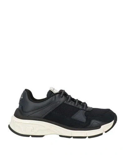 Emporio Armani Man Sneakers Midnight Blue Size 9 Cow Leather, Polyester