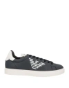 Emporio Armani Man Sneakers Midnight Blue Size 8 Soft Leather In Blue