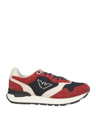 Emporio Armani Man Sneakers Midnight Blue Size 9 Textile Fibers, Leather, Synthetisches Material