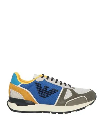 Emporio Armani Man Sneakers Military Green Size 8 Textile Fibers, Leather