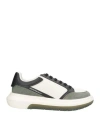 Emporio Armani Man Sneakers Military Green Size 9 Polyester, Cow Leather