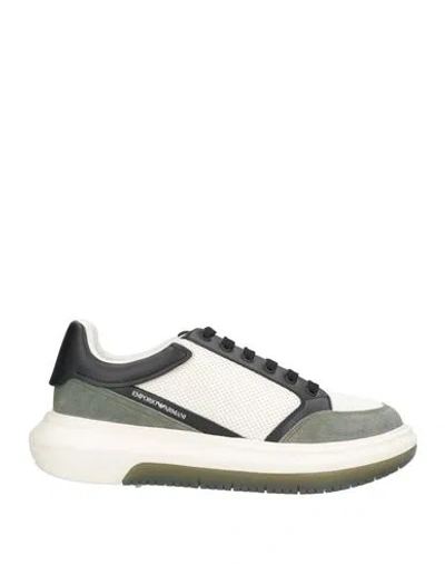 Emporio Armani Man Sneakers Military Green Size 9 Polyester, Cow Leather