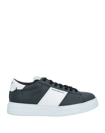 Emporio Armani Man Sneakers Navy Size 9 Soft Leather, Textile Fibers In Navy Blue