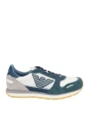 Emporio Armani Man Sneakers Slate Blue Size 11 Cow Leather, Polyester In Navy Blue