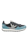 Emporio Armani Man Sneakers Pastel Blue Size 9 Leather, Textile Fibers