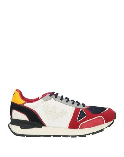Emporio Armani Man Sneakers Red Size 12 Soft Leather, Textile Fibers In Red