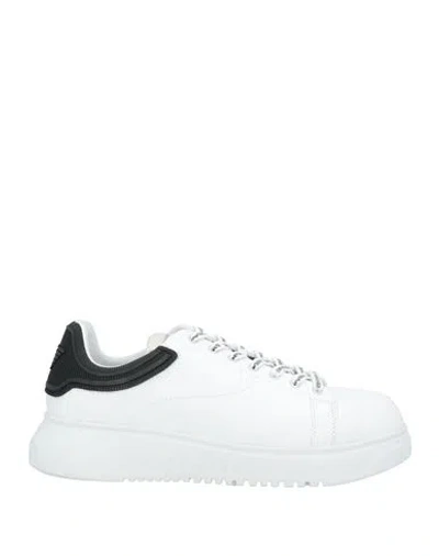 Emporio Armani Man Sneakers White Size 12 Cow Leather, Rubber